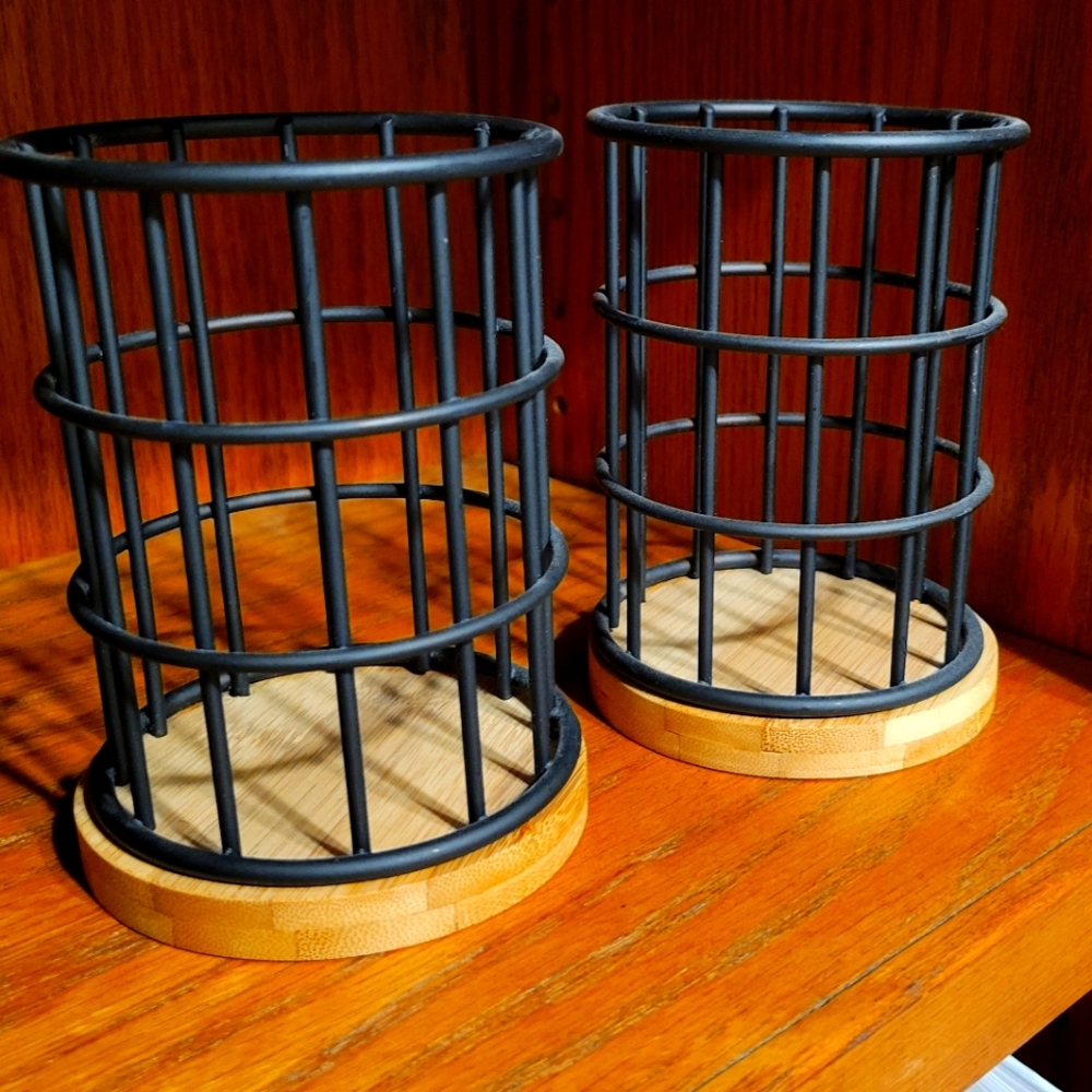 Set of 2 Pencil Pen Cups Office Supplies Holders Wooden